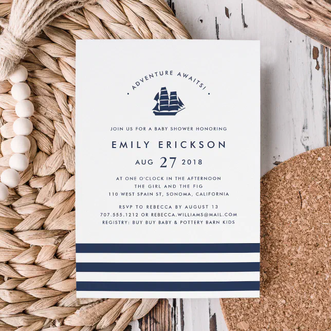 Adventure Awaits | Nautical Baby Shower Invitation | Zazzle