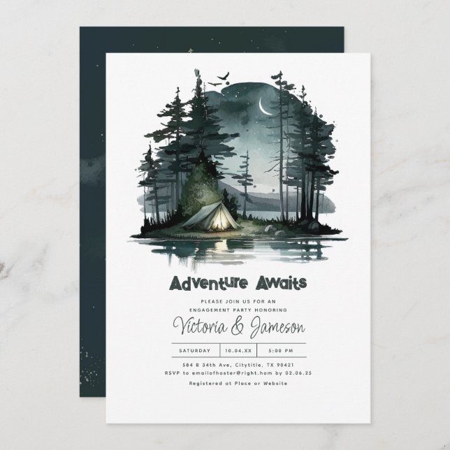 Adventure Awaits Night Sky Nature Engagement Party Invitation (Front/Back)