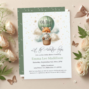 Adventure Awaits Oh Boy Fox in Hot Air Balloon Invitation