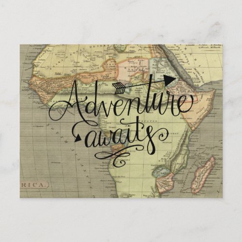 Adventure Awaits Old World Map Postcard