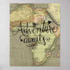 Adventure Awaits Old World Map Poster | Zazzle