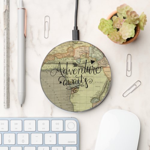 Adventure Awaits Old World Map Wireless Charger