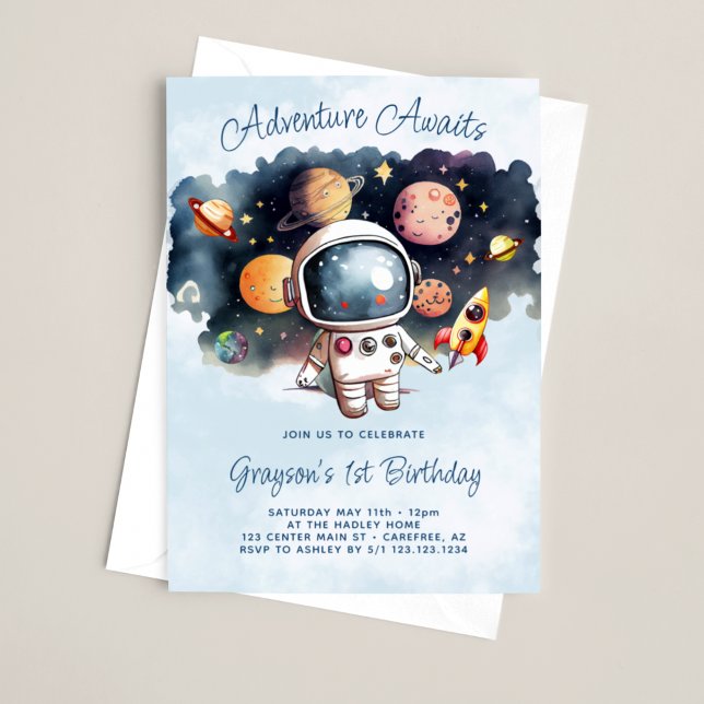 Adventure Awaits Outerspace 1st Birthday Invitation (Creator Uploaded)