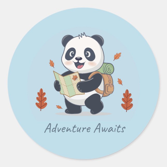 Adventure Awaits Panda Classic Round Sticker (Front)