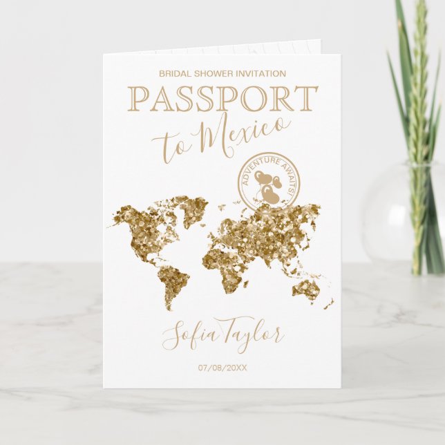 Adventure Awaits Passport Map Travel Bridal Shower Invitation (Front)