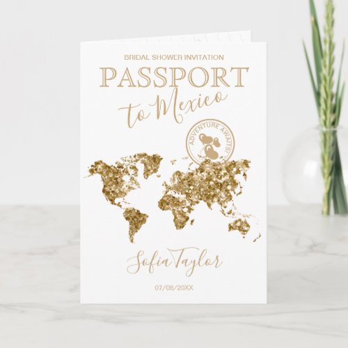 Adventure Awaits Passport Map Travel Bridal Shower Invitation