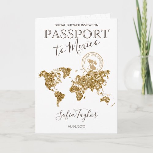 Adventure Awaits Passport Map Travel Bridal Shower Invitation