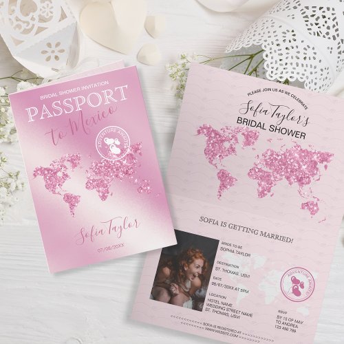 Adventure Awaits Passport Map Travel Bridal Shower Invitation