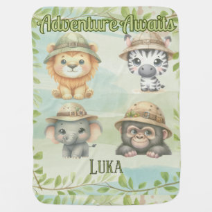 Adventure Awaits Personalize Safari Woodlands  Baby Blanket