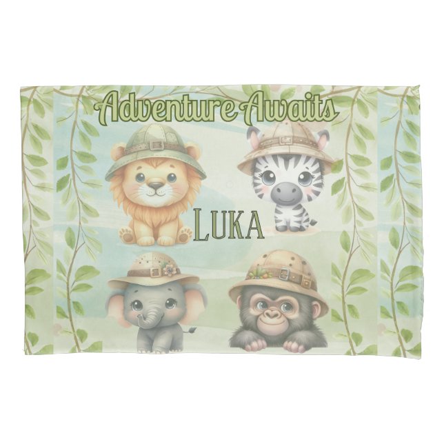 Adventure Awaits Personalize Safari Woodlands  Pillow Case (Front)