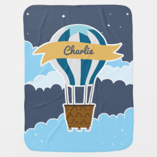 "Adventure Awaits" Personalized Hot Air Balloon B Baby Blanket