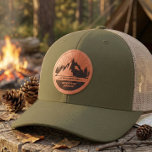 Adventure Awaits Personalized Mountain Name Rustic Leather Patch Hat<br><div class="desc">Answer the call of the wild with this ruggedly cute accessory that screams wanderlust and is ready for your next big exploration. Whether you are planning a girls' trip to the National Parks, camping under the stars, or just want that earthy, outdoorsy aesthetic for your weekend coffee run, this design...</div>