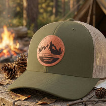 Adventure Awaits Personalized Mountain Name Rustic Leather Patch Hat
