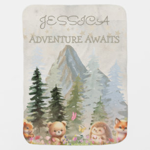 Adventure Awaits Personalized Rustic Forest Animal Baby Blanket