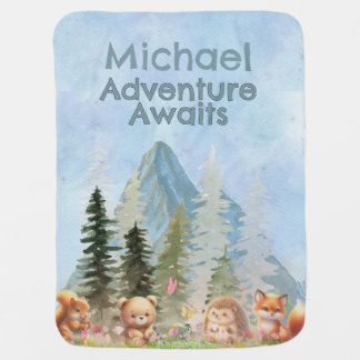 Adventure Awaits Personalized Woodland Animal Gift Baby Blanket