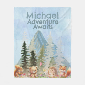 Adventure Awaits Personalized Woodland Animal Gift Fleece Blanket