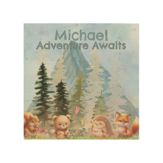 Adventure Awaits Personalized Woodland Animal Gift Wood Wall Art
