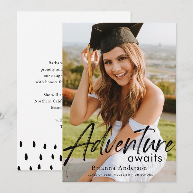 Adventure Awaits Photo Graduation Announcement (Front/Back)