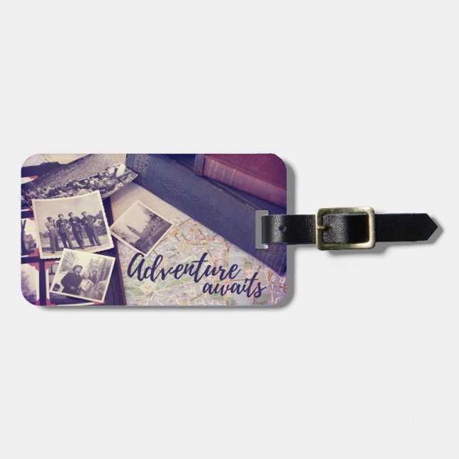Adventure Awaits Photograph Travel Vintage Custom Luggage Tag (Front Horizontal)