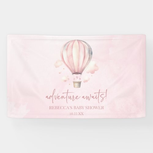 Adventure Awaits Pink Hot Air Balloon Baby Shower Banner