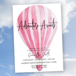 Adventure Awaits Pink Hot Air Balloon Baby Shower  Invitation