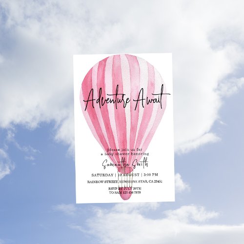Adventure Awaits Pink Hot Air Balloon Baby Shower  Invitation