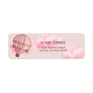 Adventure Awaits Pink Hot Air Balloon Baby Shower Label