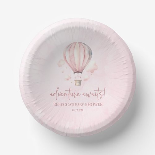 Adventure Awaits Pink Hot Air Balloon Baby Shower Paper Bowls