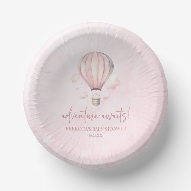 Adventure Awaits! Pink Hot Air Balloon Baby Shower Paper Bowls (Front)