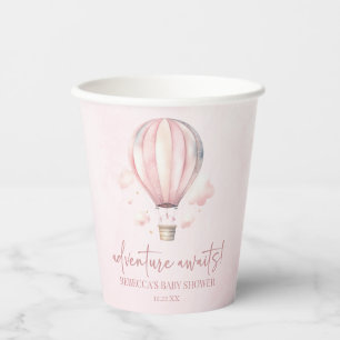 Adventure Awaits! Pink Hot Air Balloon Baby Shower Paper Cups