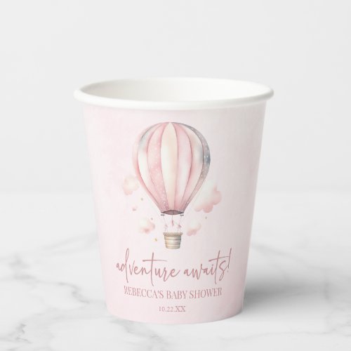 Adventure Awaits Pink Hot Air Balloon Baby Shower Paper Cups