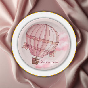 Adventure Awaits Pink Hot Air Balloon Baby Shower Paper Plates