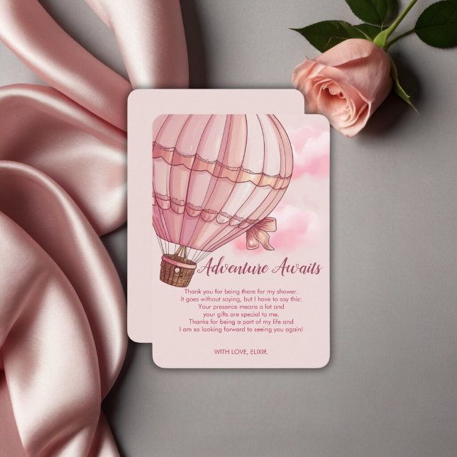 Adventure Awaits Pink Hot Air Balloon Baby Shower Thank You Card (Creator Uploaded)