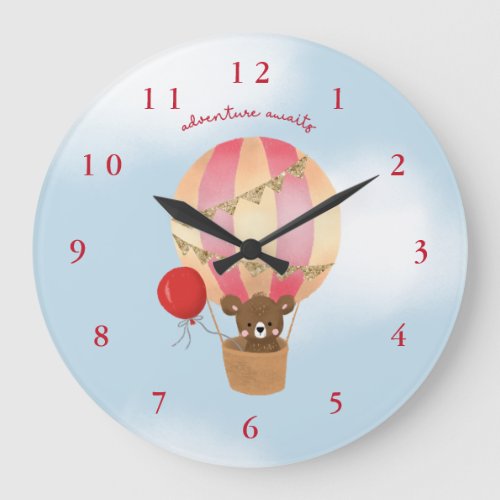 adventure awaits pink hot air balloon nursery room large clock