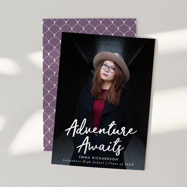 Adventure Awaits Purple Photo Graduation Announcement (Creator Uploaded)