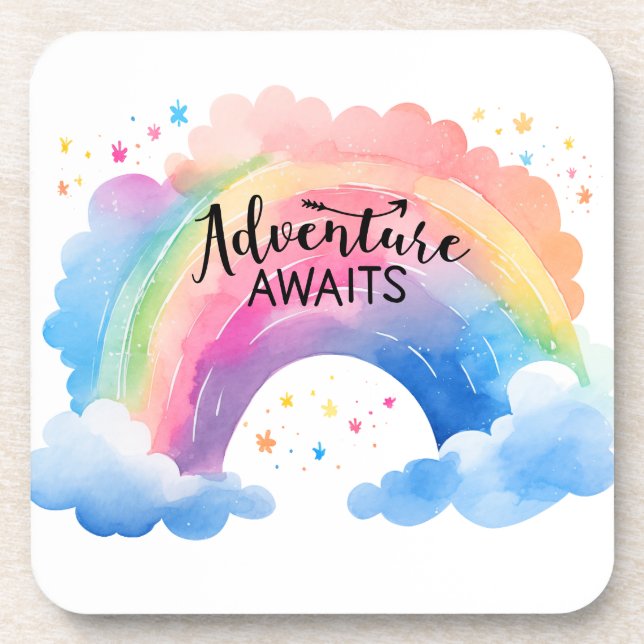 Adventure Awaits Rainbow Beverage Coaster (Front)