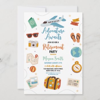 Adventure Awaits Retirement Party Vacation Holiday Invitation by WOWWOWMEOW at Zazzle