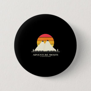 Adventure awaits retro sunset mountain hiking button