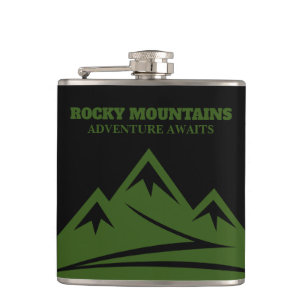 Adventure Awaits Rocky Mountains logo custom drink Flask