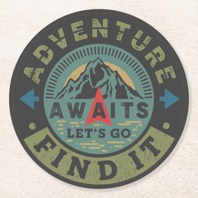 Adventure Awaits  Round Paper Coaster (Front)