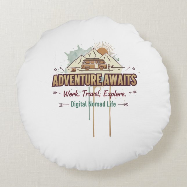 Adventure Awaits  Round Pillow (Back)