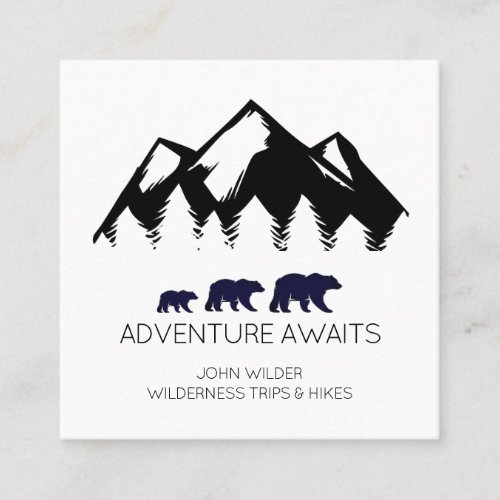 Adventure Awaits Rustic Bears Outdoor Hikes Guide Square Business Card