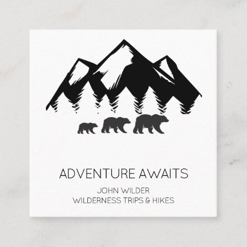 Adventure Awaits Rustic Bears Wilderness Guide Square Business Card