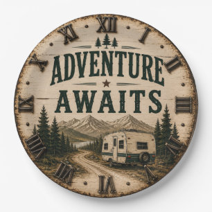 Adventure Awaits Rustic Camper Camping Mountain Paper Plates