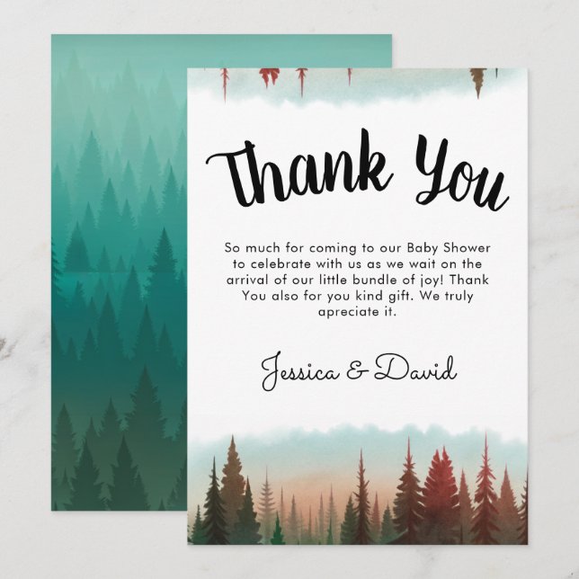 Adventure Awaits Rustic Forest Baby Shower Thank You Card (Front/Back)