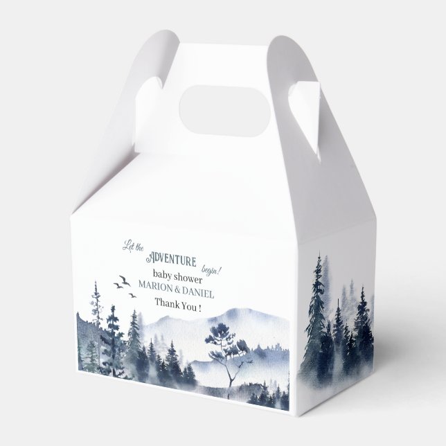 Adventure awaits rustic forest montation watercolo favor boxes (Front Side)