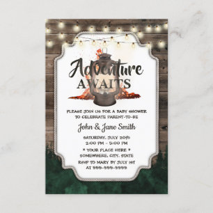 Adventure Awaits Rustic Lantern Forest Baby Shower Invitation