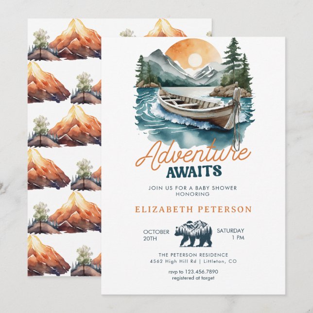 Adventure Awaits | Rustic Mountains | Baby Shower Invitation (Front/Back)