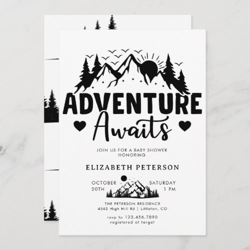 Adventure Awaits  Rustic Mountains  Baby Shower Invitation