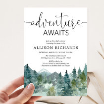 Adventure awaits rustic mountains baby shower invitation